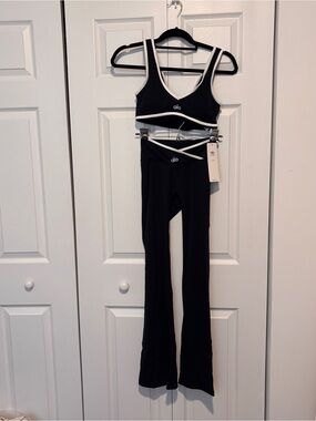 ALO Yoga Black High-Rise Flare Yoga Pants with Matching Sports Bra